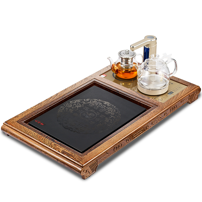 金杞(JINQI)整套玻璃茶具全自动上水电热水壶整套玻璃电磁茶炉抽水烧水保温嵌入式茶盘四合一茶托鸡翅木宝马金
