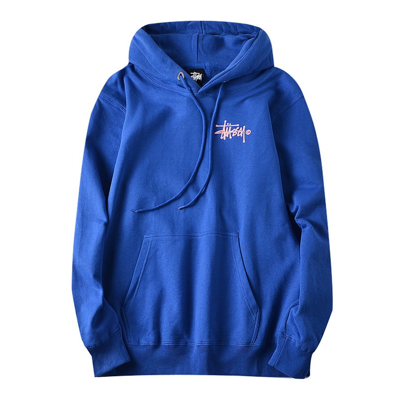 stussy斯图西秋季蓝色粉字印花c字母连帽卫衣男女同款