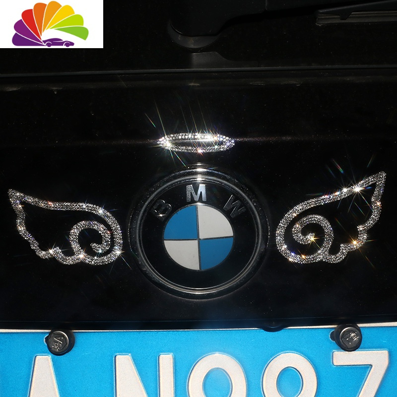 舒适主义水晶镶钻豹纹猫耳朵车贴ins网红汽车贴纸可爱个性改装钻贴可