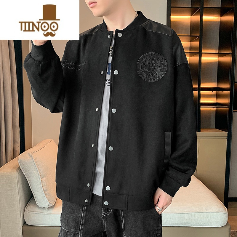 YANXU绒外套男士2023年新款潮牌感上衣服棒球领夹克男领高清大图