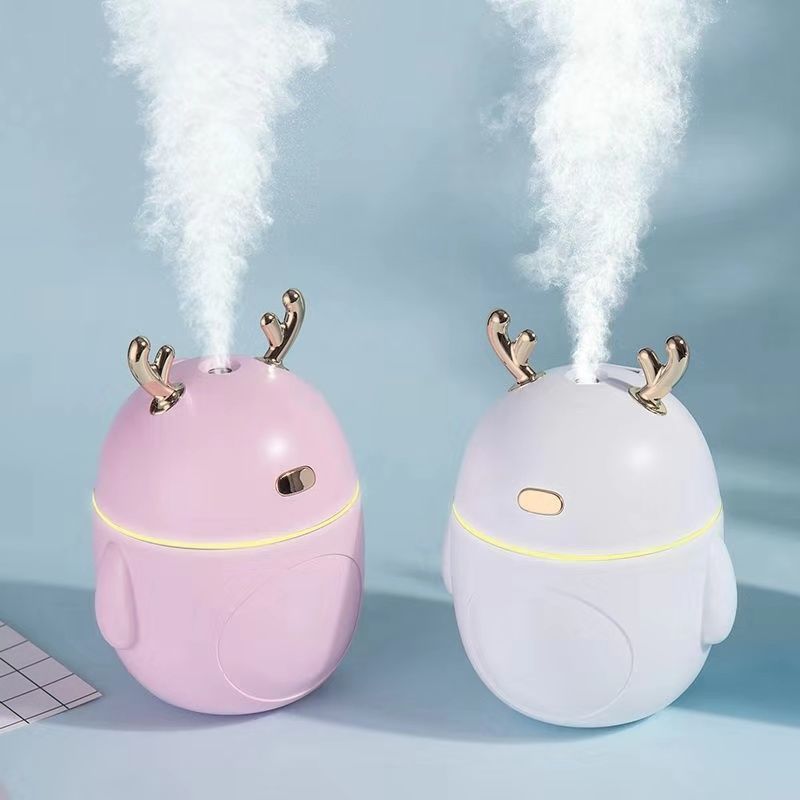 加湿器家用卧室办公室静音迷你可爱便携式usb办公室车载大容量|[新款小鹿]粉色 加湿器+led小灯+送数据线