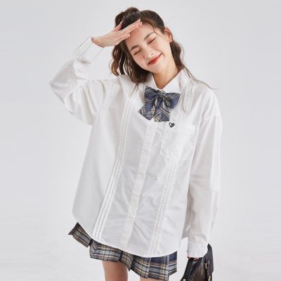 [直降价105元]唐狮早春新款白衬衫女学院风百搭长袖衬衫小个子上衣女别致