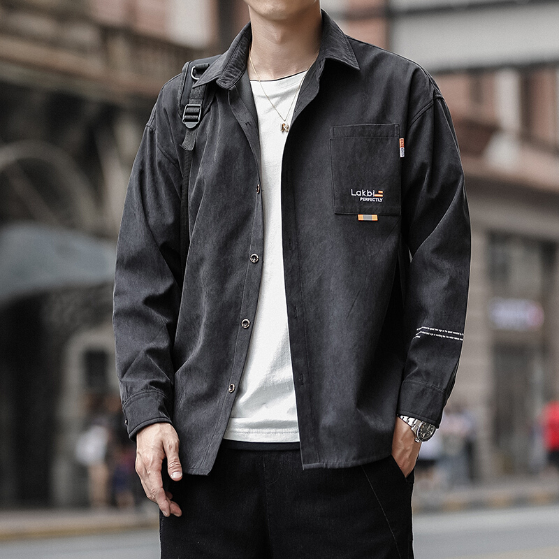 梵克公牛痞帅衬衫男士衬衣2021新款春季外穿长袖休闲修身流外套视频