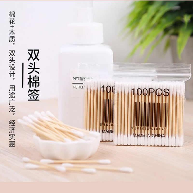 100根双头棉签卫生棉棒美容棒化妆用掏耳朵一次性卸妆木棒