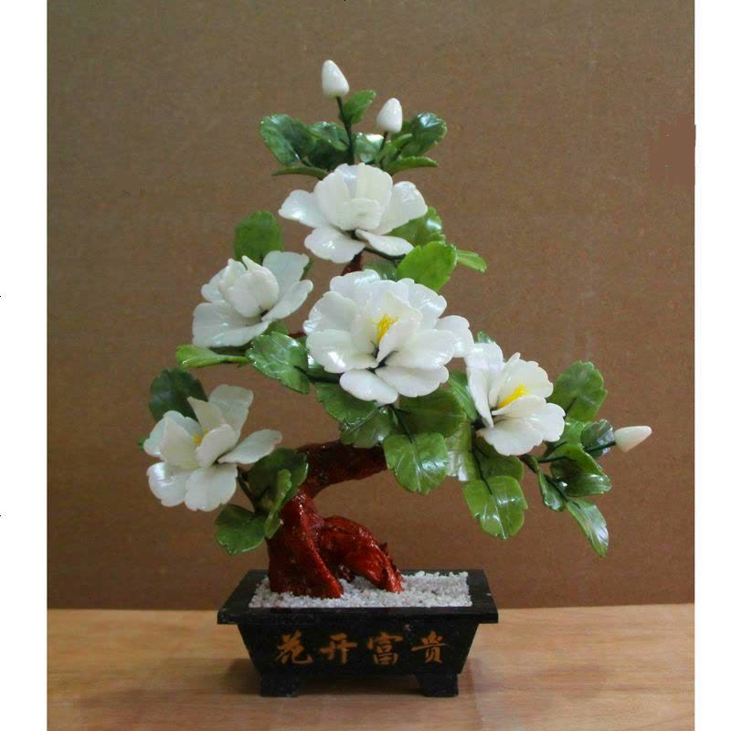 天然盆景玉石牡丹花盆栽家庭装饰品摆设家居玉雕玉器工艺品摆件【价格