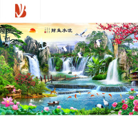 三维工匠背景墙山水画贴纸墙贴自粘客厅装饰流水生财壁纸墙纸贴画风景壁画 QZ-3-八方 中