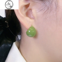 JiMi日韩新款潮高级感牛油果绿色圆形耳环女耳扣2023新款潮小众设计感