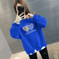 假两件秋冬款上衣时尚不规则宽松显瘦ins加绒/不加绒百搭女士卫衣 M建议100斤内 薄款-透明爱心【克莱因蓝】