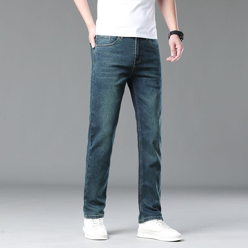 金盾(KIN DON)秋冬款厚款牛仔裤男直筒修身裤冬天纯棉男裤新款休闲裤潮流男士长裤子图片