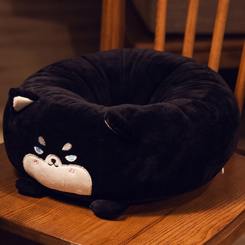 汐岩懒人榻榻米垫子坐垫靠背日式家用地上阳台飘窗垫加厚圆形 黑色哈士奇38cm