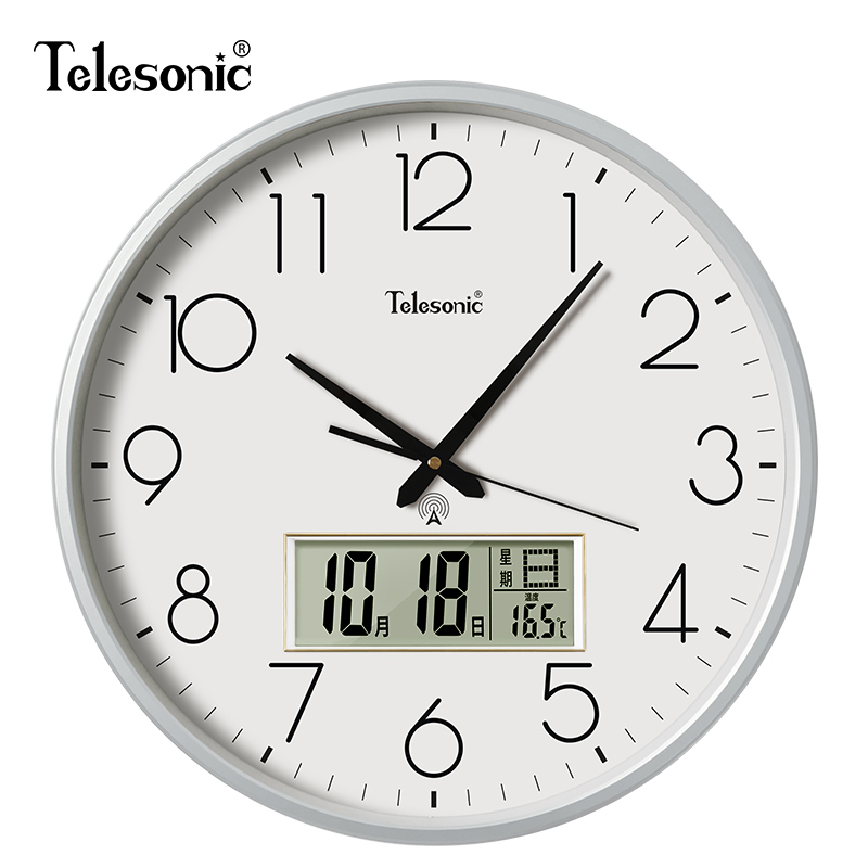 天王星( Telesonic)电波钟大尺寸客厅餐厅挂钟日历静音挂表圆形现代居家简约钟表时尚大气装饰壁挂钟