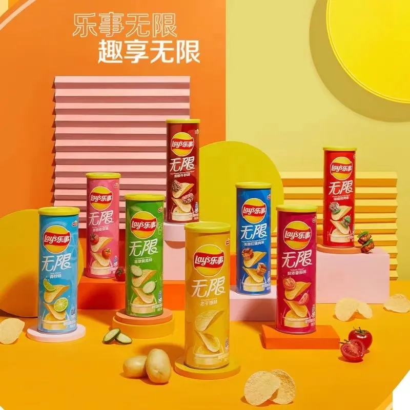 乐事薯片罐装104g*6桶膨化食品土豆片商超同款办公室解馋休闲小零食(原味+烤肉味+番茄味)