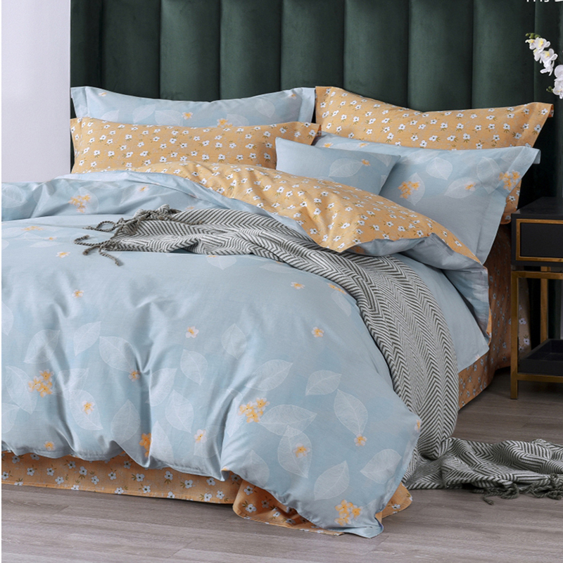 博洋家纺beyondhometextile夏花纯棉四件套蓝色