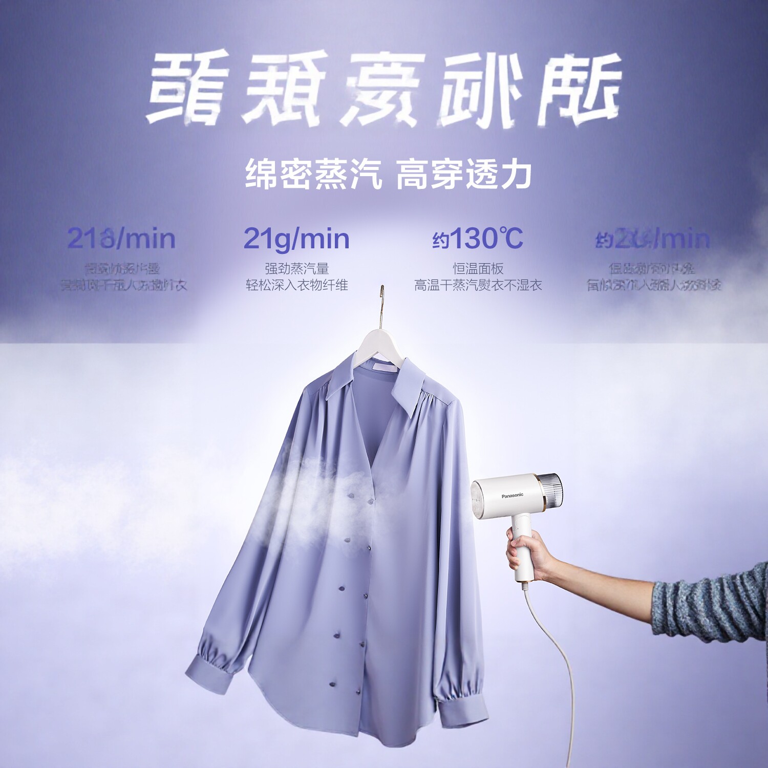 松下手持挂烫机NI-GHF026云雾蓝1500W蒸汽便携迷你家用熨斗轻巧0.8kg快熨设计高清大图