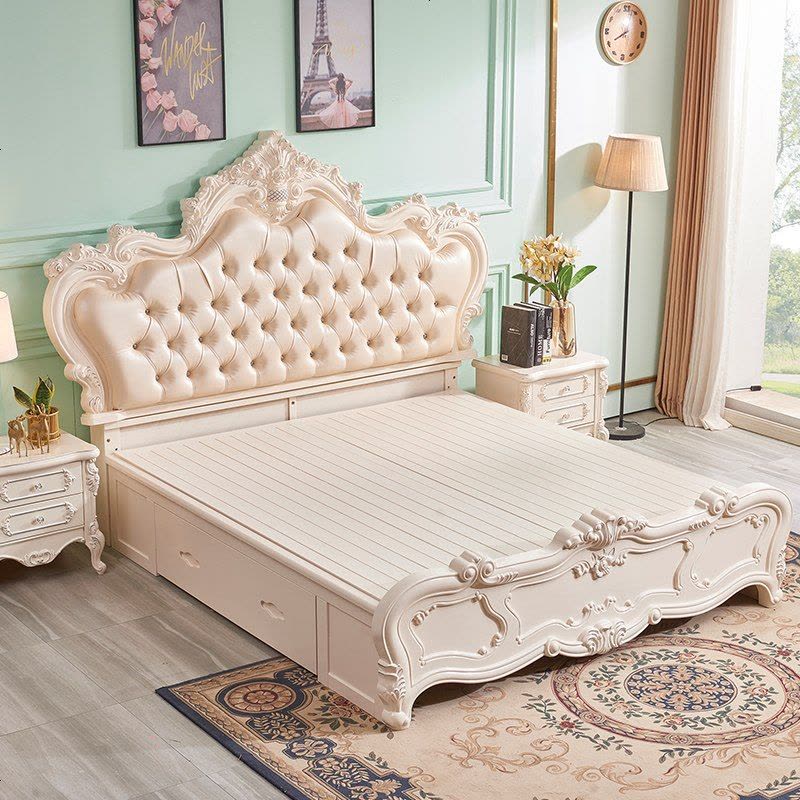 欧式床双人床主卧雕花实木床1.8米婚床卧室白色公主床1.5米储物床图片