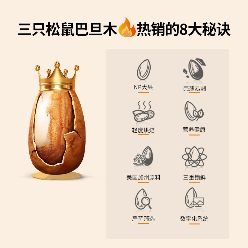 [三只松鼠_手剥巴旦木185g*2袋]零食袋装奶油坚果炒货特产巴达木图片