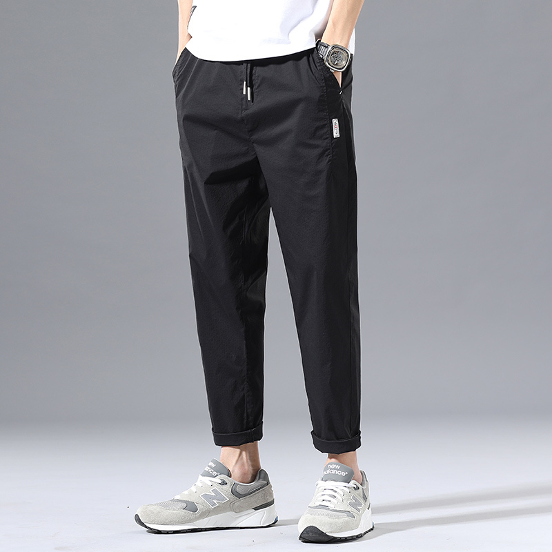 2021春季新款弹力休闲裤男修身直筒韩版潮流男士休闲裤黑色男裤子视频
