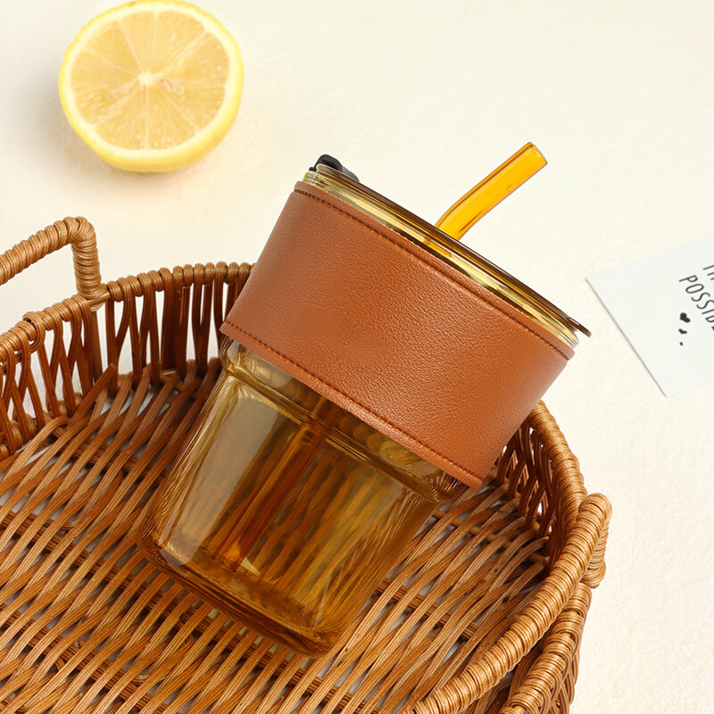 艾逸瑶选 ins风便携玻璃吸管杯CJ-21080 400ml高清大图