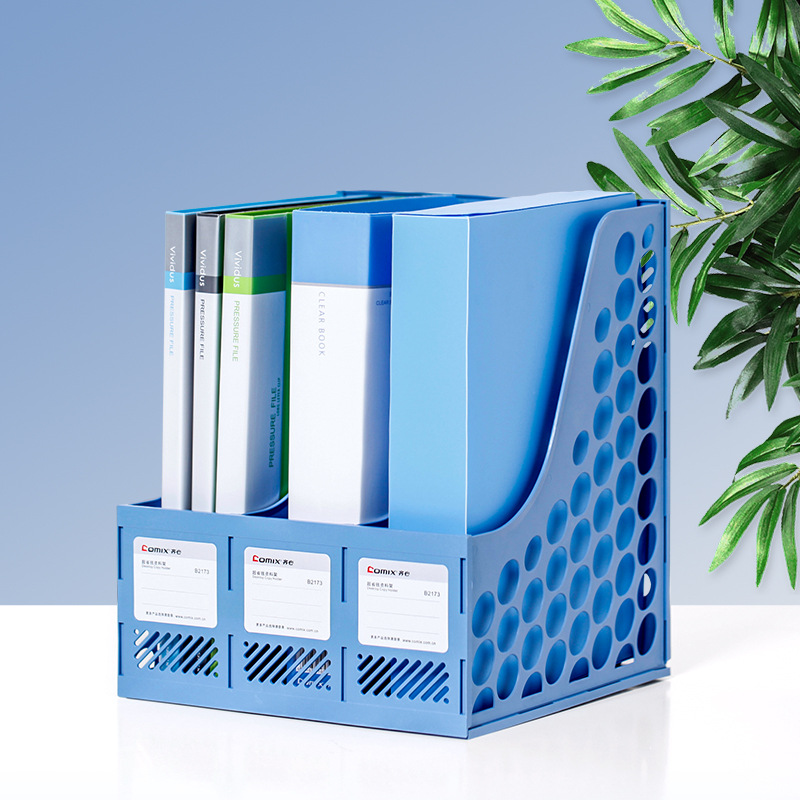 齐心(Comix)四联桌面文件框 四栏带标签稳固耐用文件栏/文件筐/资料框办公用品灰色B2174高清大图