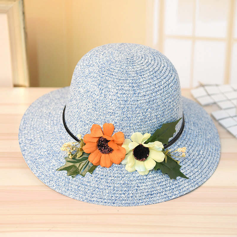 新款太阳花草帽防晒女士帽子度假沙滩帽网红花卉太阳帽