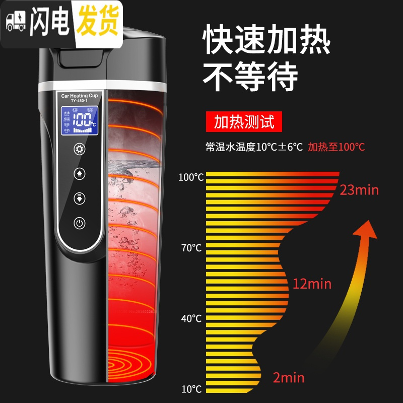 三维工匠智能车载加热杯保温杯450开水杯电水壶12V24V通用烧水杯礼品 车家两用款睿智黑