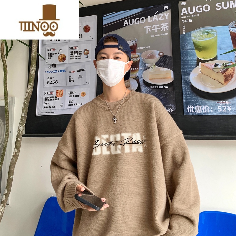 YANXU毛衣男士日系复古慵懒风感加厚针织衫款潮牌宽松套头衣服高清大图