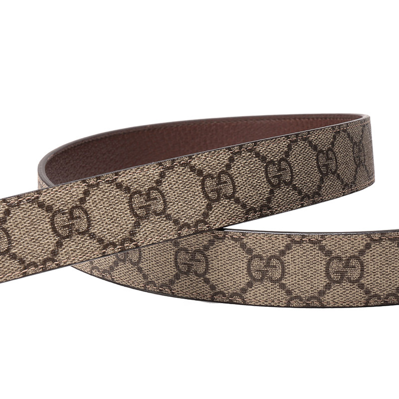 古驰gucci男士帆布皮革方形互扣式双g搭扣不可裁剪双面旋转皮带腰带