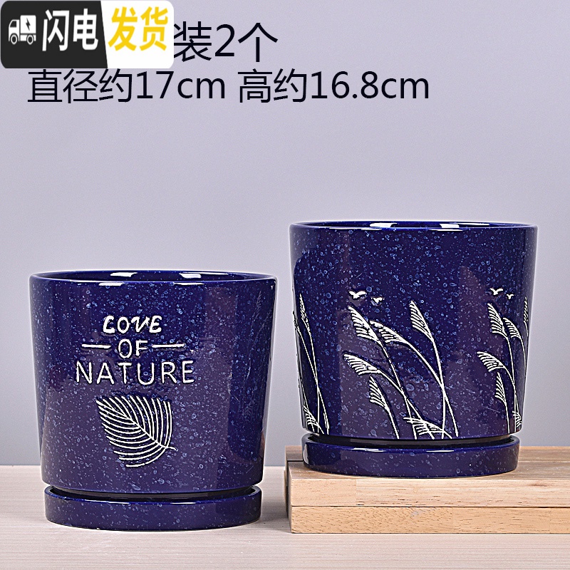 三维工匠欧式花盆陶瓷大号多肉绿萝植物花盆塑料小花盆 TA02套装2个带托盘 大花盆容器高清大图