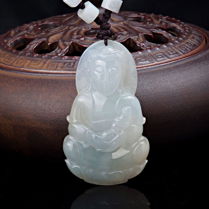 梦克拉 冰种翡翠观音吊坠 男士玉坠菩萨项链a货冰种玉石挂件 玉观音