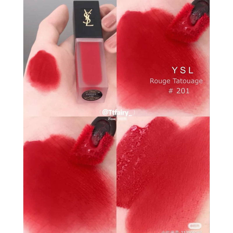 圣罗兰YSL 新款黑盖天鹅绒 磨砂丝绒哑光唇釉#201复古正红高清大图