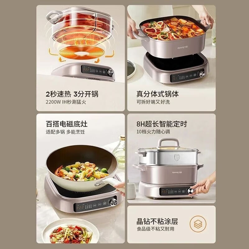 九阳(Joyoung)鸳鸯电火锅家用大容量大功率秒涮多功能分体式锅鸳鸯电煮锅 7L[HG70-G766 电磁加热]高清大图