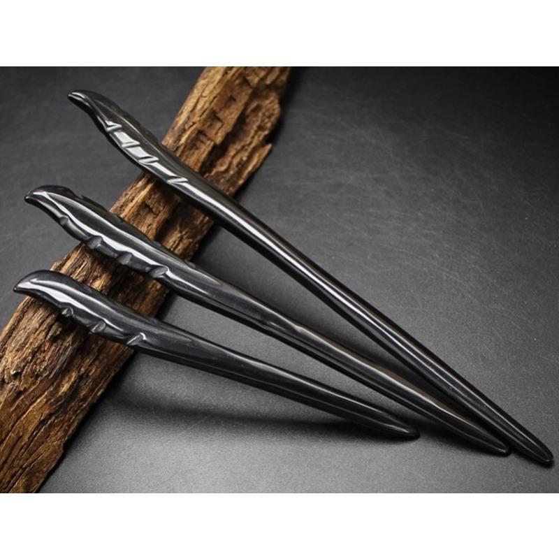 天然手工牛角羊角发簪竹节春芽旗袍汉服发饰中国风古典簪子叶子黑水