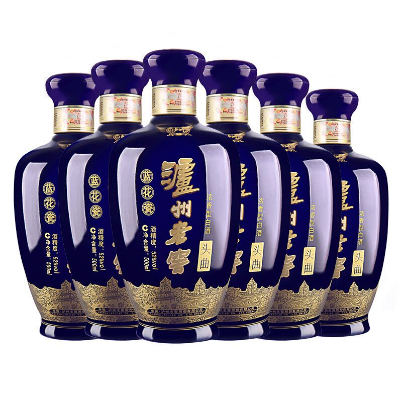 [MN]泸州老窖头曲蓝花瓷白酒 52度500ml*6瓶整箱 高度浓香型纯粮食酒光瓶口粮酒图片