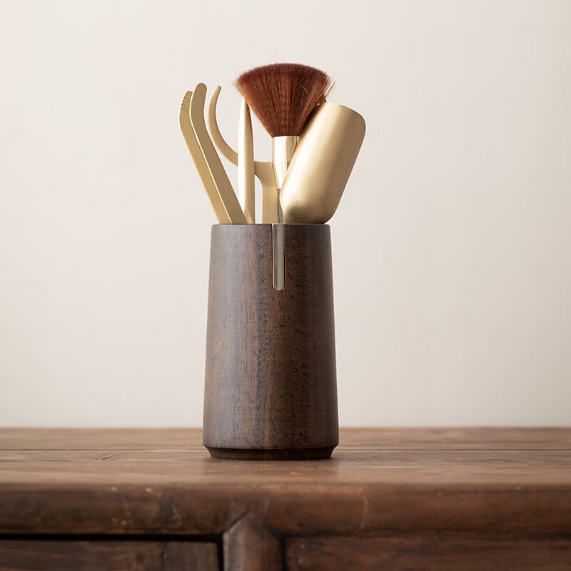 黑檀铜木茶道六君子功夫茶艺组合套装茶具配件养壶笔茶夹防烫茶道 黑檀简壹茶道(金)+得物配件高清大图