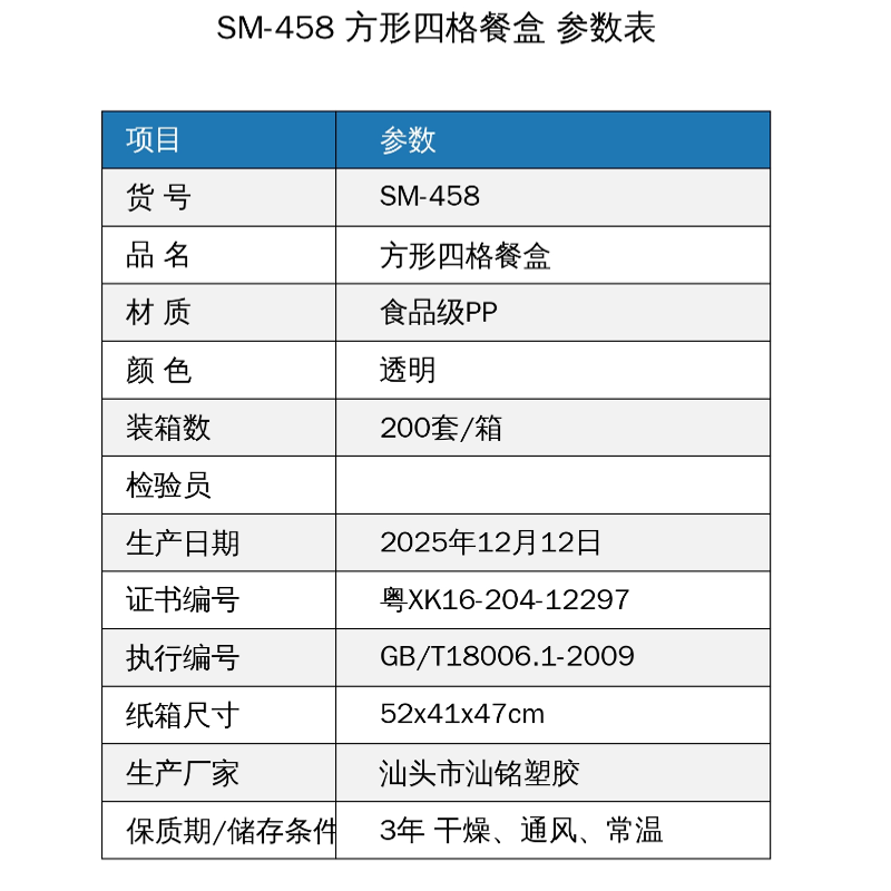 汕铭 SM-458 透明方形四格餐盒 585*245*395mm 200套/箱高清大图