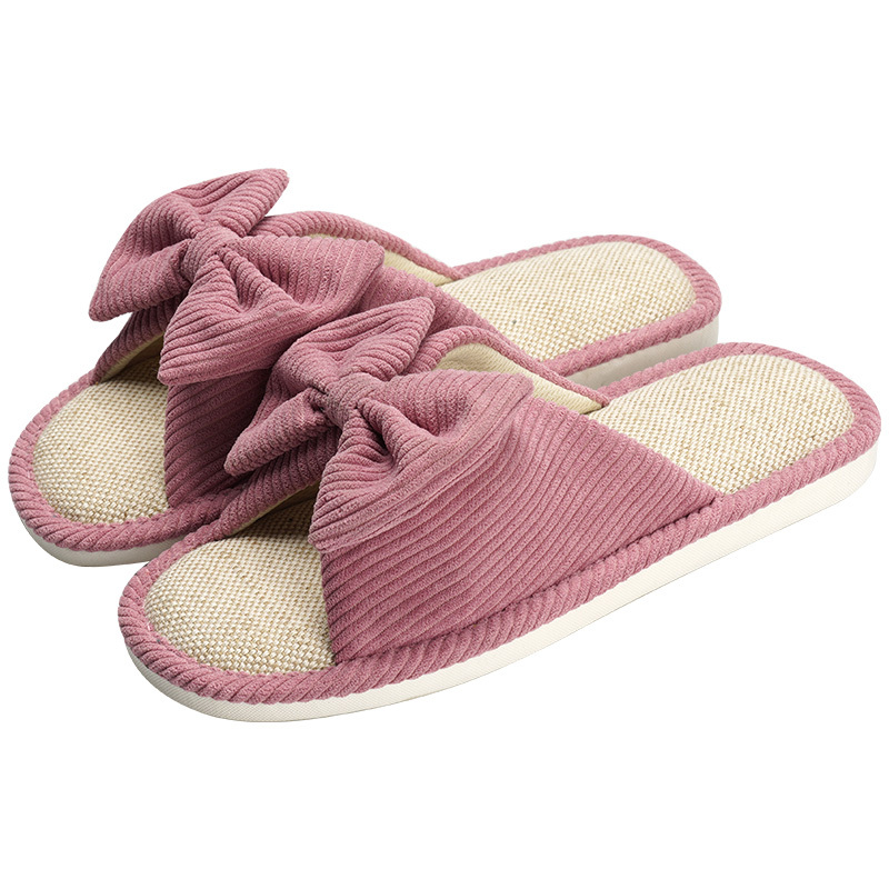 达拉熊办公室棉麻拖鞋女春夏季居家用四季室内防滑防臭亚麻布男