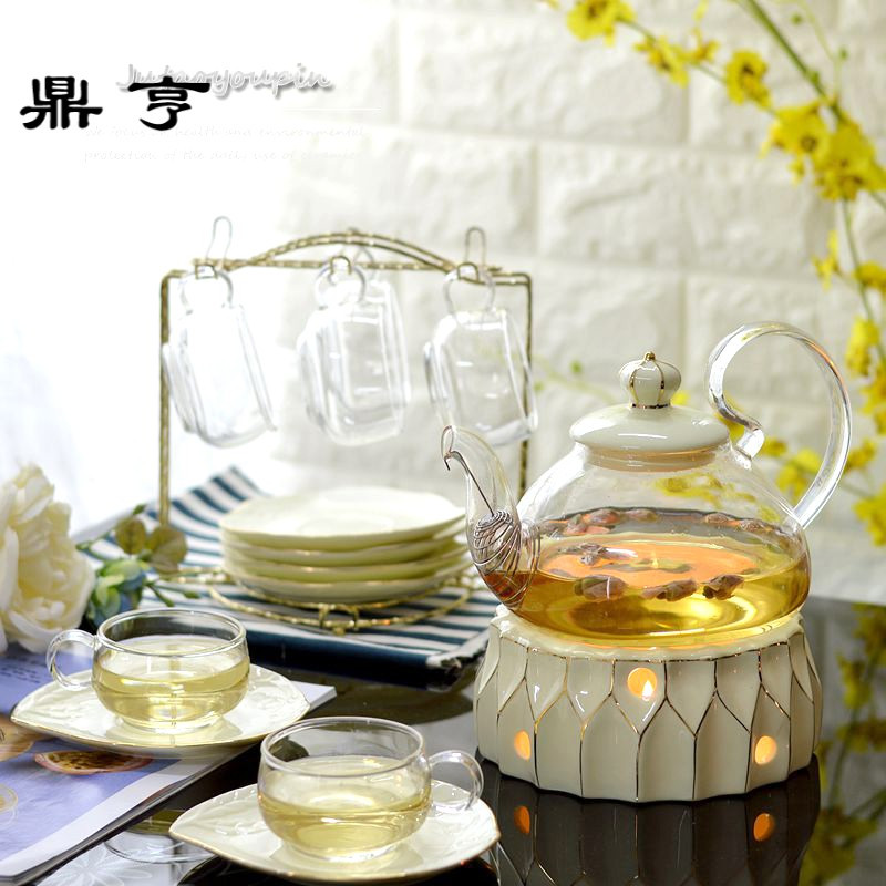 鼎亨玻璃壶明火烧水壶煮花茶水果茶壶耐热红茶花茶具陶瓷底座温