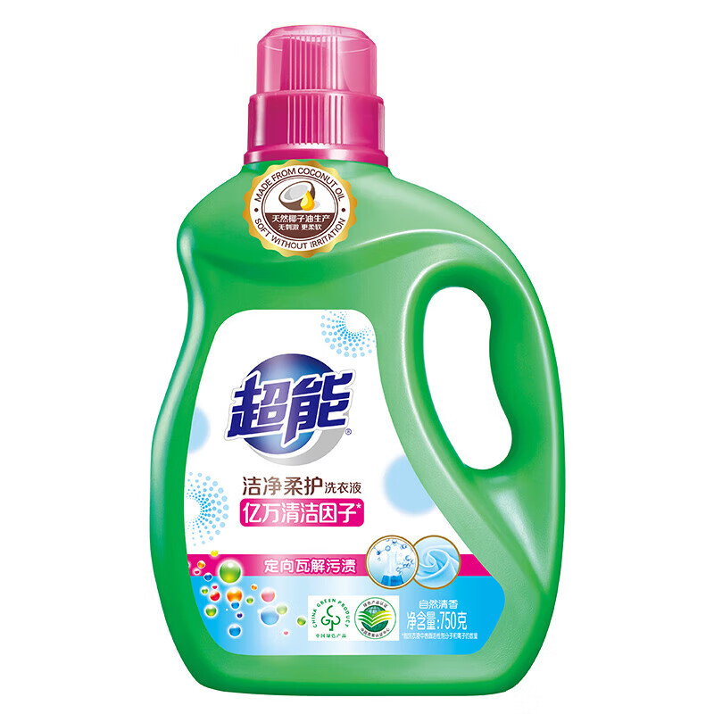 超能洗衣液洁净柔护深层去渍天然椰油(鲜艳亮丽)750g