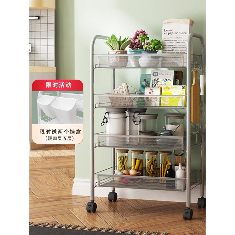 厨房置物架卧室收纳架子落地小推车零食架子家用储物架可移动带轮收纳层架 三维工匠高清大图
