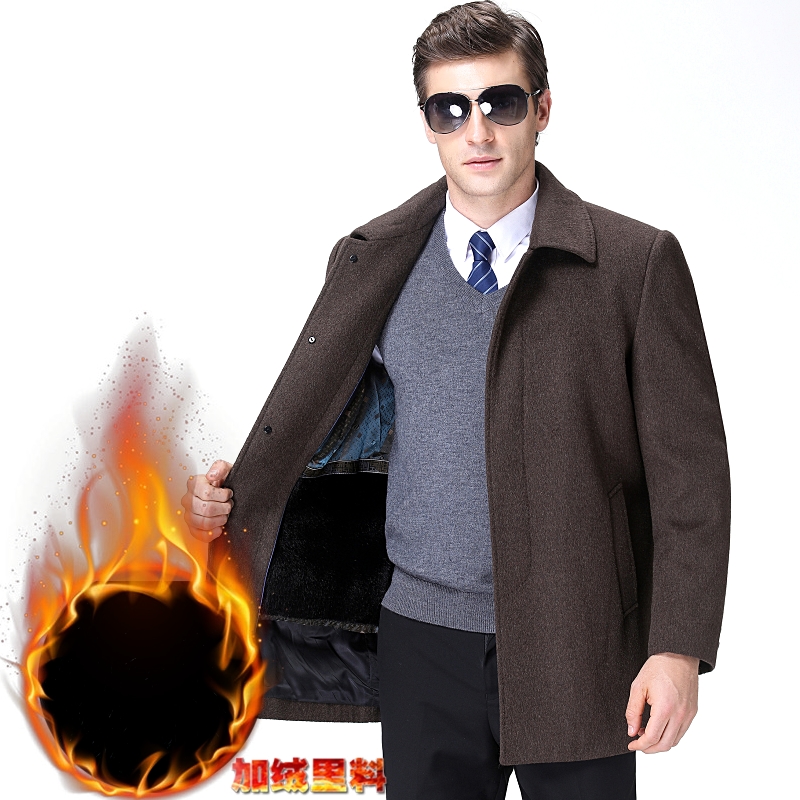 可拆卸内胆羊绒毛呢大衣男中长款羊绒大衣中老年冬款商务休闲呢子翻领加绒外套男装品牌官方旗舰店特卖高清大图