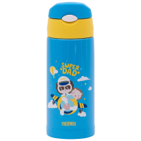膳魔师(THERMOS)孕婴童保温杯FFG-603WF蓝黄撞色儿童吸管杯带杯套双盖大容量儿童水杯多功能保温壶 600ML