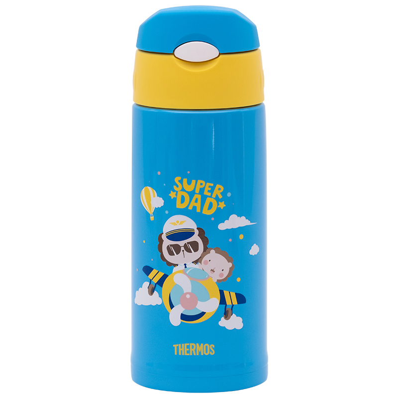 膳魔师(THERMOS)孕婴童保温杯FFG-603WF蓝黄撞色儿童吸管杯带杯套双盖大容量儿童水杯多功能保温壶 600ML
