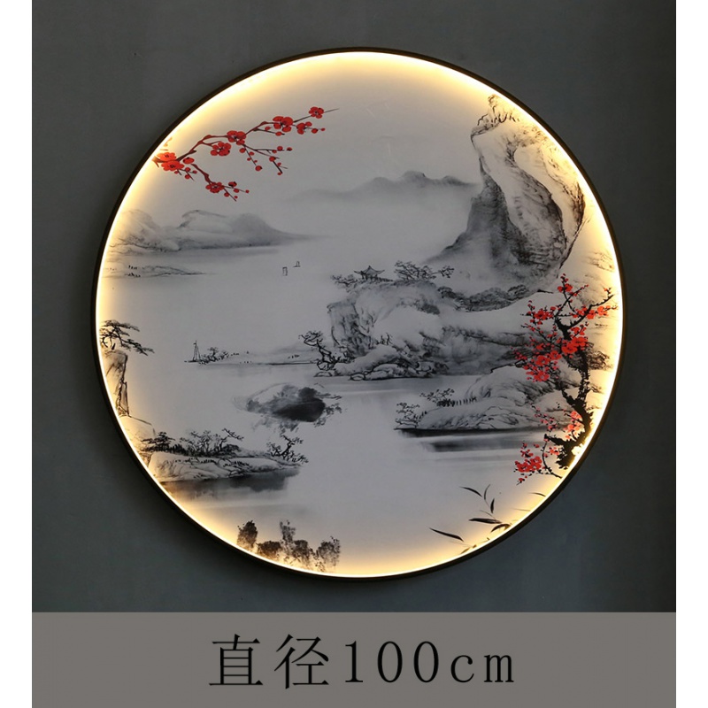 新中式客厅墙壁迎客松挂件玄关墙上壁饰酒店餐厅背景墙面轻奢挂饰 三维工匠 款式九(直径100cm)插电款高清大图