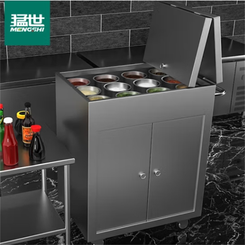 猛世 不锈钢调料车调料台多功能移动餐车1.0厚304材质推拉门带刹车配12缸