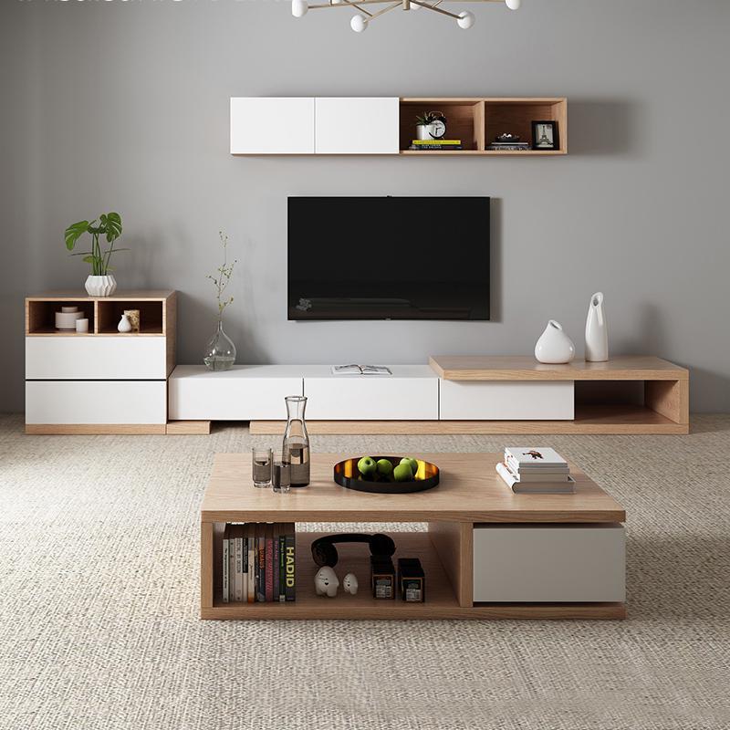 北欧电视柜现代简约伸缩电视柜茶几组合 小户型地柜套