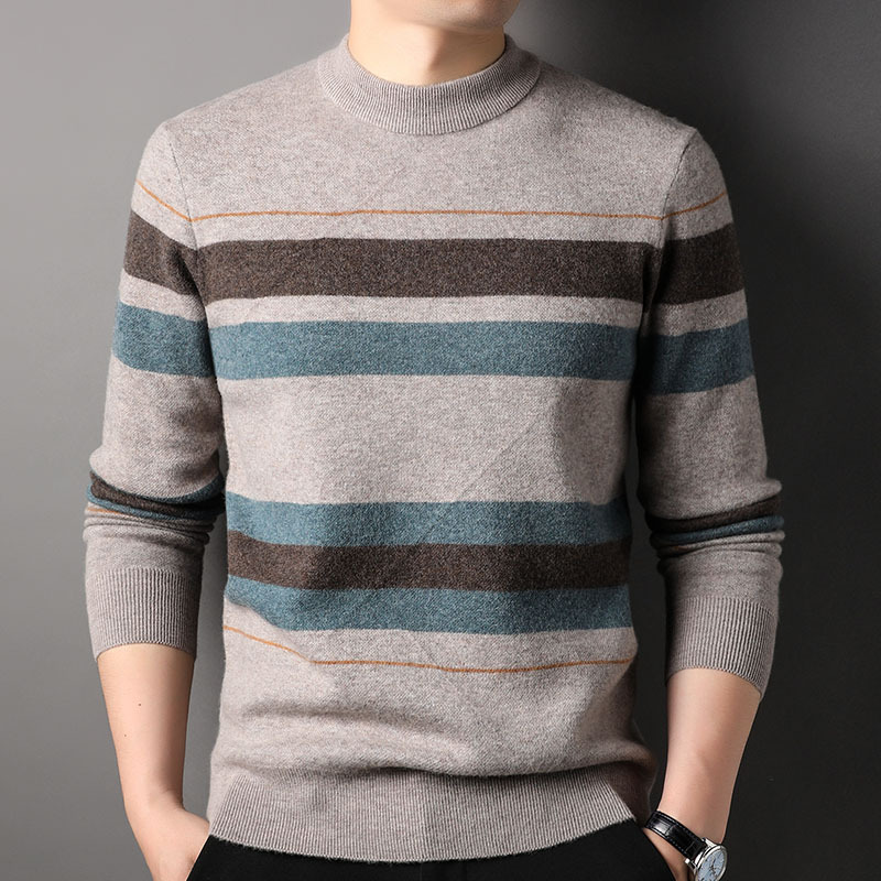 山羊绒冬装新款中青年毛衣男圆领羊绒衫男士休闲加厚羊毛衣打底衫针织