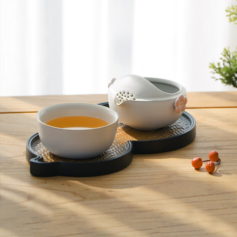 万仟堂(Edenus)快客杯旅行便携茶具一壶一杯套装女性茶具 羊脂白釉 梅花客/套