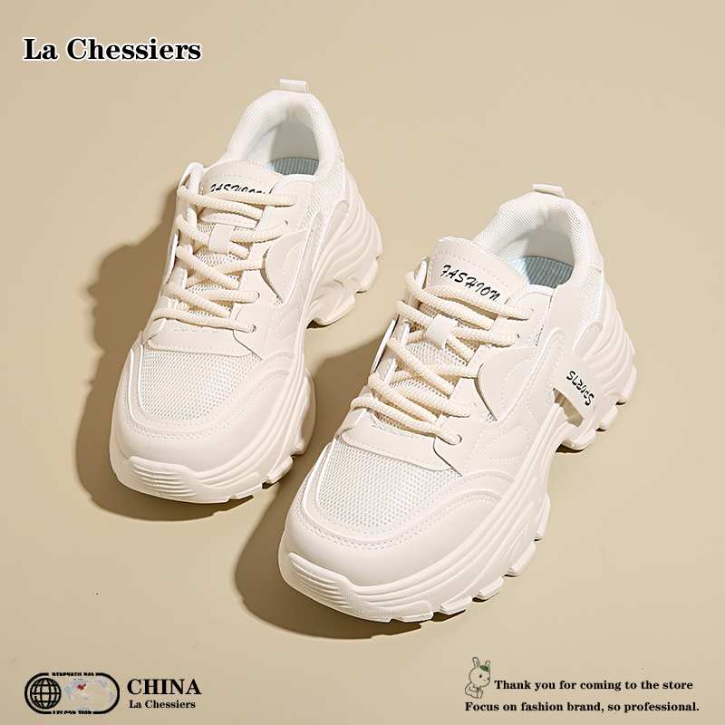 La Chessiers老爹鞋女鞋春秋新款网面透气厚底百搭低帮鞋休闲运动休闲鞋 红色 37码