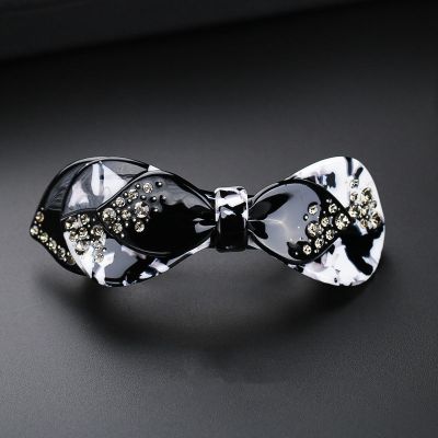 小号黑色碎花色 头花蝴蝶结弹簧夹水钻头饰品女成人气质时尚发夹饰品后脑勺发夹子
