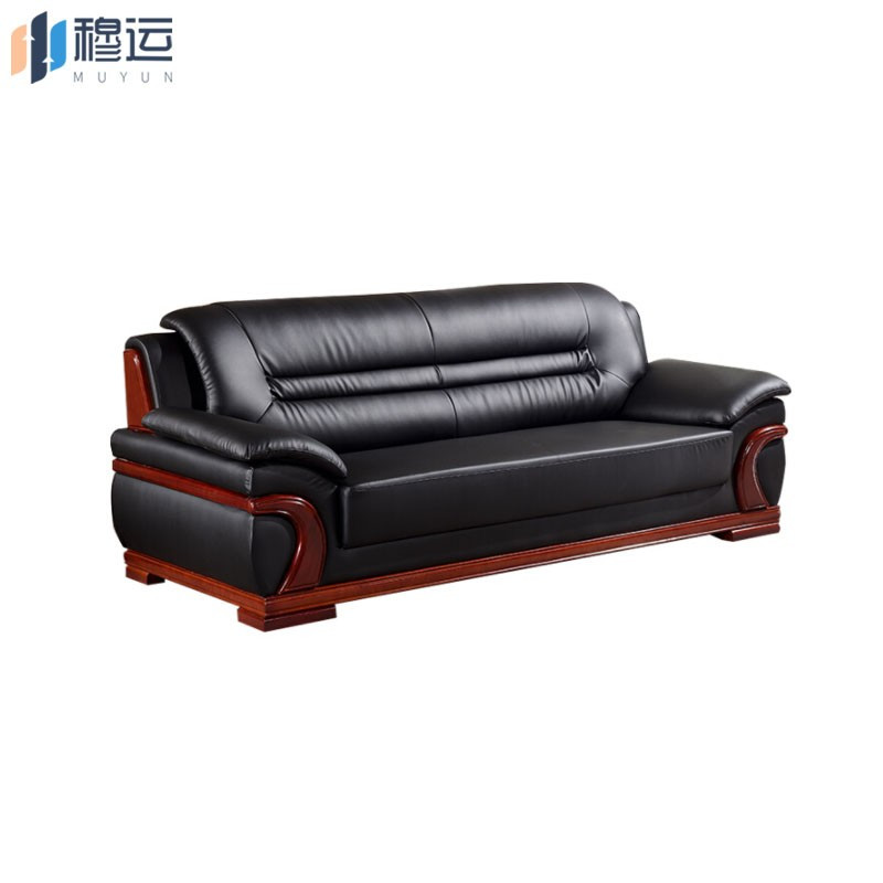 穆运新中式商务沙发现代真皮办公沙发三人简约